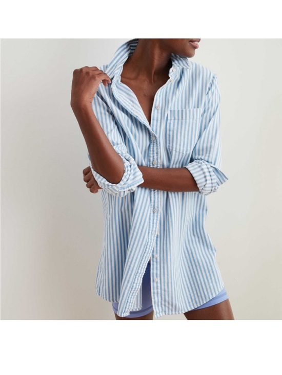 aerie Tops - Aerie Blue & White Striped Button Down Shirt Women’s Small Cotton